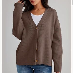 Button Through Ribbed Knit Cardigan